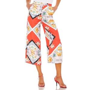 SONG OF STYLE Pants Womens Medium Red Floral Scarf Crop Wide Leg Tropical GREER